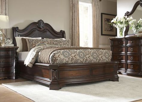 Bedroom Furniture, Villa Sonoma King Platform Bed - Dark | Havertys Furniture Cherry Sleigh Bed, Tufted Headboard Bed, Reka Bentuk Bilik Tidur, Sleigh Bedroom Set, Eastern King Bed, Hiasan Bilik Tidur, King Platform Bed, Queen Panel Beds, Traditional Bed