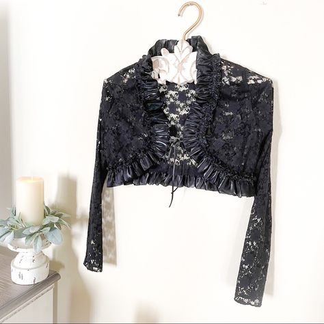 Lace Cropped Vintage Style Layering Jacket/Top With Satin Details. Condition: Brand New (Without Tag) Color: Black Layering Jacket, Denim Skirt Women, Lace Jacket, Denim And Lace, Skirt Women, Soul Food, Jacket Tops, Black Denim, Denim Skirt