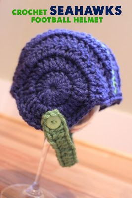 Crocheted Football Helmets - Repeat Crafter Me Crochet Football Helmet, Crochet Football Pattern, Crochet Football Hat, Crochet Football, Crochet Character Hats, Repeat Crafter Me, Crochet Monsters, Seahawks Football, About Football