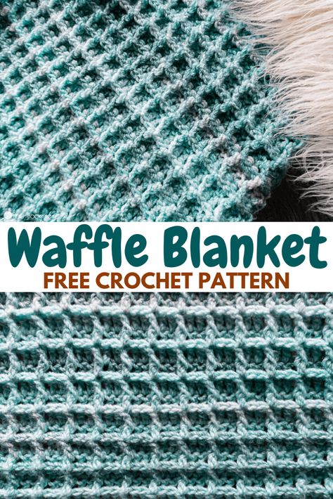 This waffle blanket crochet pattern makes for a squishy, comfortable throw. Make a thick and warm, and super squishy crochet blanket for someone you love! Chevron Crochet Blanket Pattern, Motifs Afghans, Crochet Blanket Chevron, Crochet Waffle Stitch, Crochet Throw Pattern, Crochet Baby Blanket Free Pattern, Crochet Blanket Pattern Easy, Gilet Crochet, Crochet Afghan Patterns Free