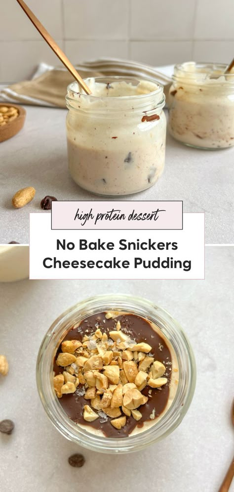 Make this cottage cheese pudding recipe that’s blended with chocolate and peanut butter. This whipped high protein dessert is healthy and tastes like a Snickers cheesecake. It's no bake and served in cups, making it an easy treat to whip up. Cottage Cheese Pudding, Snickers Dessert, Cottage Cheese Dessert Recipes, High Protein Dessert, Healthy Protein Desserts, High Protein Cheesecake, Cottage Cheese Desserts, Cool Whip Desserts, Protein Dessert