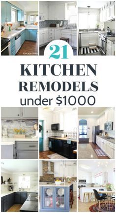 You'll get so many smart ideas for your budget kitchen remodel from these 21 amazing kitchen makeovers. Every one of these kitchen makeovers cost less than $1000 and they are full of creative budget-friendly ideas for updating cabinets countertops backsplashes floors and more. You will be amazed by how far $1000 can go. Creative Kitchen Cabinets Ideas, Kitchen Flooring Ideas Brick, Simple Kitchen Backsplash With White Cabinets, Updating Cabinets, Budget Friendly Kitchen Remodel, Cheap Kitchen Makeover, White Kitchen Makeover, Diy Kitchen Cabinets Makeover, Cupboard Ideas