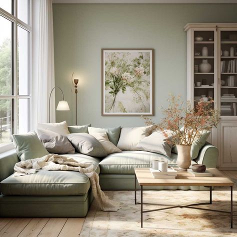 3+ Tips to Make Your Green Couch the Star of Your Living Room • 333+ Images • [ArtFacade] Green Couch Minimalist, Living Room Sage Couch, Spring Green Living Room, Green Walls Green Couch, Pale Green Sofa Living Room, Pale Green And Grey Living Room, Green Blue Tan Living Room, Green Sofa Neutral Living Room, Light Green Family Room