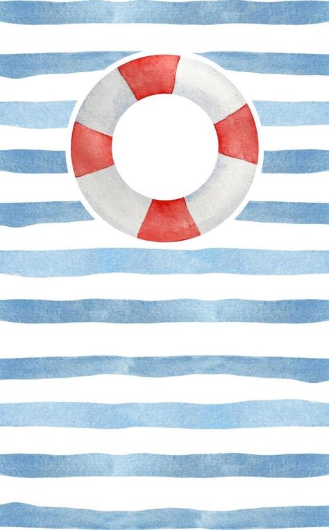 Watercolor blue stripes with red and white lifebuoy. Nautical marine background for card and invitation Nautical Graphic Design, Marine Prints, Newborn Prints, Marine Watercolor, Nautical Art Painting, Background For Card, Marine Background, Invitation Card Background, Nautical Background