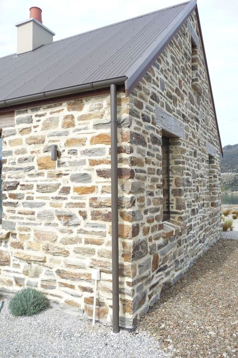 Lake Dunstan Stone House by Chaney & Norman Architects | ArchiPro NZ Scottish Croft, Country Farmhouse Exterior, Alpine Architecture, Small Stone House, Croft House, Natural Building Materials, Stone Building, House Lake, European Cottage