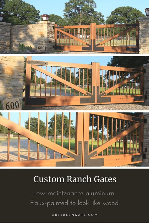 Tuscan Driveway Entrance, Wood Front Gate Entrance, Cedar Driveway Gate, Acreage Gates Entrance, Craftsman Gates For Driveway, Ranch Gates Entrance Ideas Wood, Large Gate Ideas, Ranch Gates Entrance Ideas Metal, Driveway Gates Ideas