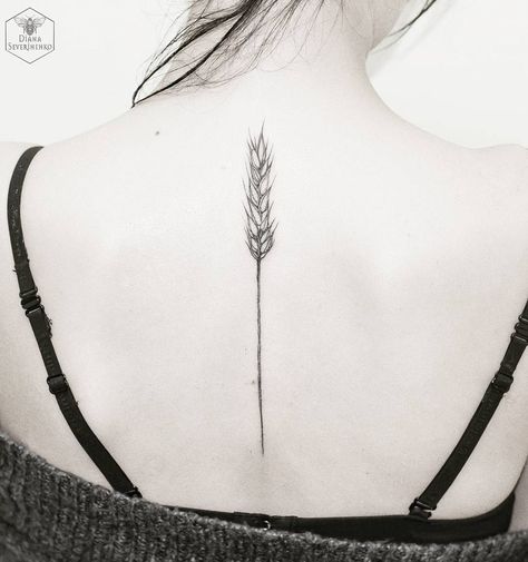 Minimalistic wheat tattoo.  Diana Severinenko's nature tattoos capture the beauty and essence of flowers, animals and nature scenes in a unique blend of tattooing styles. Enjoy! Diana Severinenko, Wheat Tattoo, Plant Tattoo, Line Work Tattoo, Nature Tattoos, Trendy Tattoos, Minimal Tattoo, Forearm Tattoos, Blackwork Tattoo