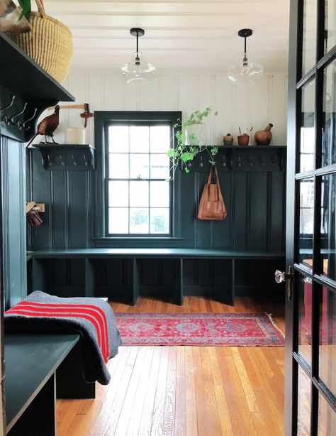 Studio Green Mudroom || House 1924 Colonial Farmhouse Interior, Colonial Home Interior, Birthday Decoration Ideas At Home, Colonial Style Interior, Colonial House Interior, Colonial Bedroom, Colonial Interior Design, Farmhouse Mudroom, Birthday Decoration Ideas