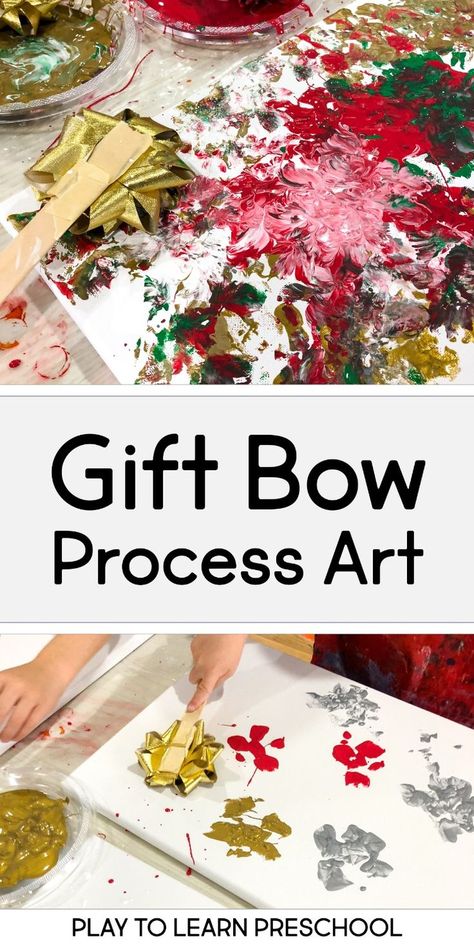 This process art project is easy to prep, requires few supplies, and is one that parents love receiving! There is so much room for creativity and imagination. Enjoy making this holiday canvas as much as we did!  #preschoolart #processart #earlyart #preschool #preK #preschoolchristmas #holiday #preschoolgift #preschoolpainting Christmas Process Art For Toddlers, Process Art Christmas, Christmas Provocations, Christmas Gift Preschool, Process Art Preschool, Play To Learn Preschool, Winter Celebration, December Crafts, Holiday Canvas