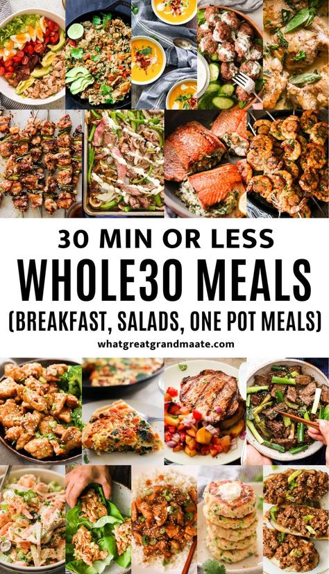 Fast and easy 30 minute Whole30 meals that are flavorful and delicious! Ranging from Whole30 breakfast, sheet pan meals, seafood dishes, salads, and one pot meals and dinner ideasm, you'll find… More Whole Meals, Whole30 Meals, Dinner Vegetarian, Whole30 Dinner Recipes, Whole 30 Meal Plan, Easy Whole 30 Recipes, Whole30 Dinners, Whole 30 Diet, Whole Food Diet