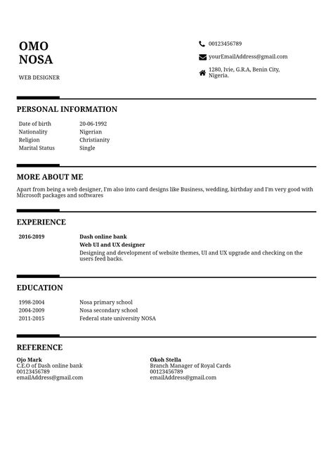 Create you Nigerian CV in less than 2 mins for free Cv Design Template Free, Cv Format For Job, Fashion Cv, Cv Templates Free Download, Christopher Martin, Simple Cv Template, Best Cv Template, Cv Sample, Writing A Cv