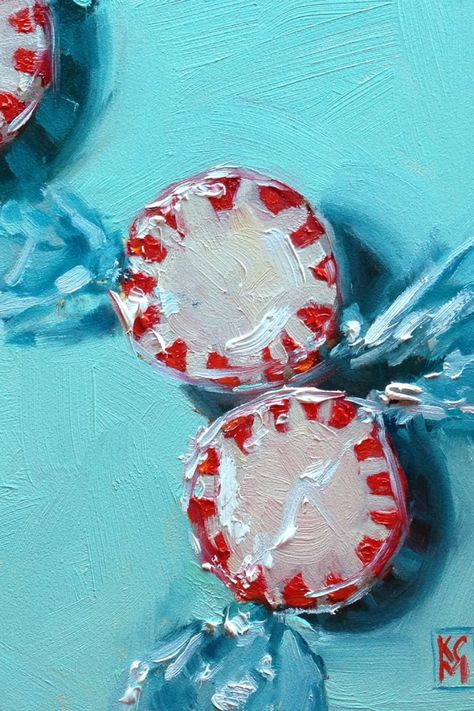 Candy Oil Painting, Christmas Oil Paintings, Sweets Painting, Food Oil Painting, Candy Painting, Sweets Art, Candy Aesthetic, Food Paintings, Candy Drawing