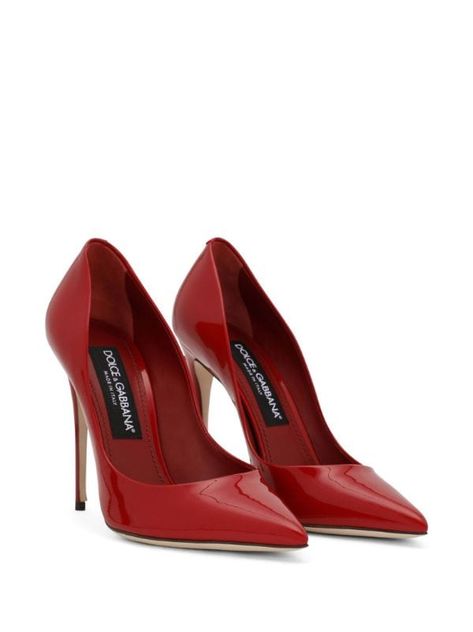 Dolce & Gabbana DG Logo 105mm pointed-toe Pumps - Farfetch Shoes Heels Classy, Dg Logo, Mid Heels Pumps, Red Pumps, Red Heels, Dolce E Gabbana, Patent Leather Pumps, Shoe Closet, Dream Shoes