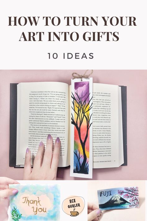 As creators, we create unique, fun and/or meaningful art each time and why not turn your artwork into gift ideas? I will give you 10 wonderful gift ideas that you can benefit from! Whether it be holiday season, birthdays or anniversaries, these gifts will make your loved ones so happy. Since they will be truly unique and personalized, and made with your effort and love, they will feel even more special. Here is the 10 ways to turn your artwork into gifts! Watercolour Gift Ideas, Watercolor Gifts Ideas, Gift Ideas For Artists, Drawing Gift Ideas, Watercolor Gift Ideas, Painting Gift Ideas, Flower Press Kit, Gifts For Artists, Art Gift Ideas