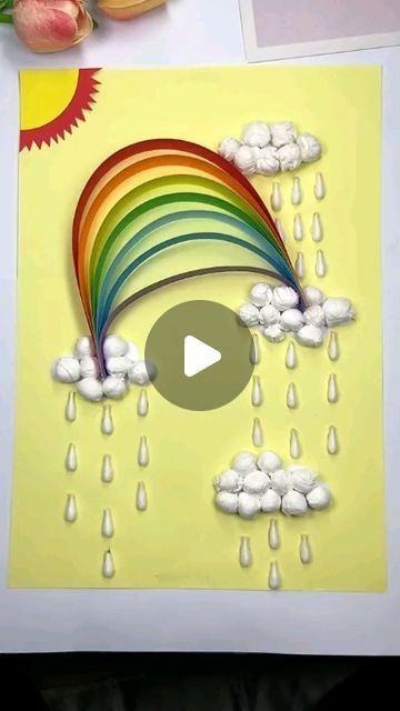 Gifts Dash on Instagram: "Brighten up your day with our adorable papercraft rainbow with sky – a delightful DIY project that's sure to bring a smile to your face! Using vibrant colored paper and basic crafting supplies, you can create your own charming rainbow suspended in a beautiful sky backdrop. Follow our step-by-step instructions to cut out the rainbow shapes and assemble them against a blue paper sky, adding fluffy white clouds for an extra touch of whimsy. Whether you're crafting with kids or enjoying some creative me-time, this papercraft rainbow is a fun and cheerful project for all ages. Hang it on your wall, use it as a party decoration, or simply display it on your desk to brighten up any space. Let your imagination soar and create your own slice of rainbow-filled happiness tod Rainbow Projects For Preschool, Rainbow Day Activities For Kids, Rainbow Day At School, Cloud Hanging Decor, Sky Backdrop, Rainbow Project, Rainbow Crafts, Cloud Art, Activity Board