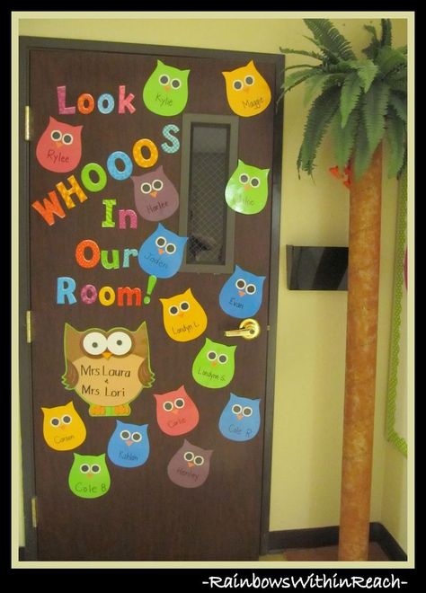 Preschool Door, Owl Theme Classroom, Owl Classroom, Infant Classroom, School Door Decorations, Toddler Class, Preschool Bulletin, Preschool Bulletin Boards, School Doors