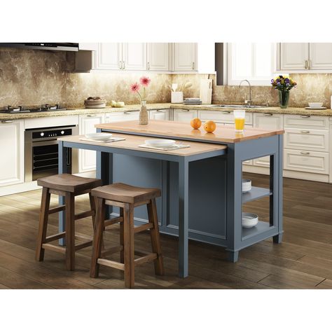 Medley 54 In. Kitchen Island With Slide Out Table in Gray - N/A (Drawers/Open Storage), Design Element Unique Kitchen Design, Grey Kitchen Island, Small Kitchen Island, White Kitchen Island, Kitchen Island Table, Kitchen Island Decor, Modern Kitchen Island, Gray Kitchen, Kitchen Island With Seating