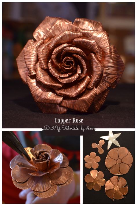 Easy Copper Rose DIY Tutorial Copper Diy Projects, Aluminum Foil Crafts, Copper Jewelry Diy, Copper Wire Crafts, Welded Metal Projects, Rose Diy, Metal Roses, Iron Rose, Sweet Candles