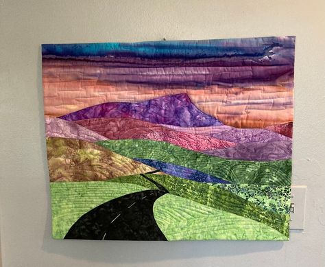 Mountain Quilt Pattern, Watercolor Quilt, Christmas Tree Quilt, Landscape Art Quilts, Mountain Quilts, Valley Landscape, Beautiful Wall Hanging, Applique Tutorial, Landscape Quilt