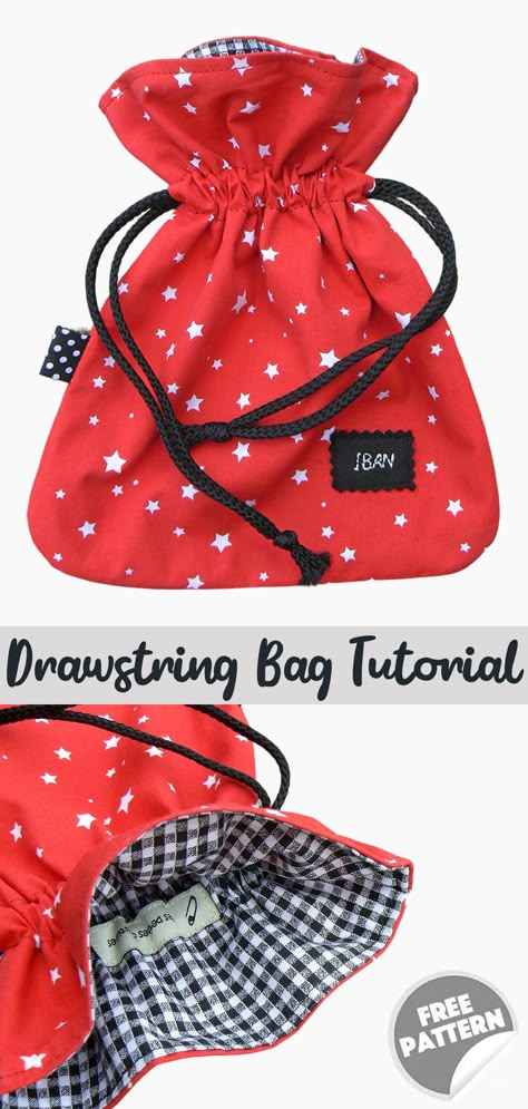 Lined Drawstring Bag Tutorial Lined Gift Bag Tutorial, Drawstring Bag Diy Pattern, Dice Pouch Pattern, Free Drawstring Bag Pattern, Reusable Gift Bag Sewing Pattern, Fabric Gift Bags Diy Free Pattern Sewing, Draw String Bags Patterns, Easy Drawstring Bag Tutorial, How To Make A Drawstring Bag