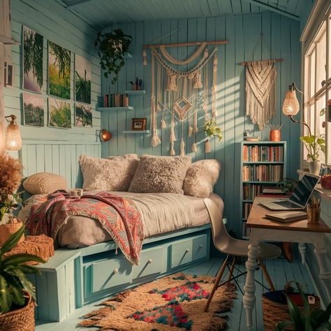 So Beautiful Bedroom!! 💙 Caddy Corner Bed, Caddy Corner Bed Ideas, Lavender Boho Bedroom, Corner Bed Ideas, Corner Bed, Bed In Corner, Whimsical Furniture, Dream House Rooms, Beautiful Bedroom