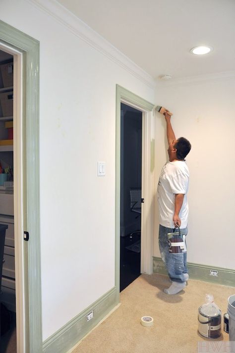 Lichen Farrow And Ball Hallway, Farrow And Ball Mizzle, Lichen Farrow And Ball, Farrow And Ball Hallway, Ball Skirt, Challenge Week, Painting Trim, Farrow Ball, Lake House