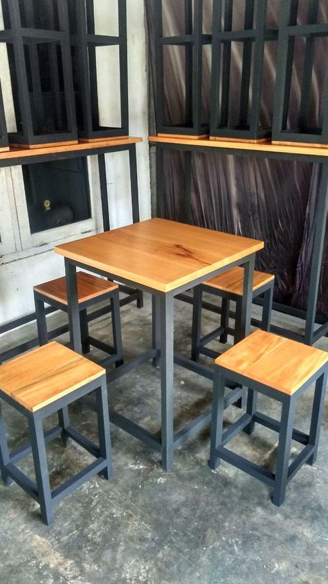 Meja Industrial, Kursi Outdoor, Furniture Design Table, Iron Furniture Design, Steel Furniture Design, Kitchen Bar Table, Kursi Cafe, Kursi Bar, Wood Table Design