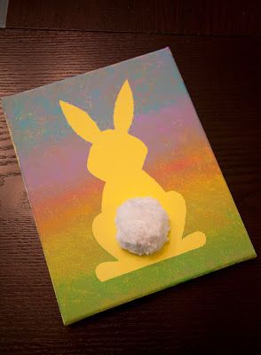 Easy Easter Paintings On Canvas Kids, Easter Paintings For Kids, Easter Painting Ideas, Easter Canvas Art, Easter Canvas Painting, Easter Bunny Silhouette, Silhouette Paintings, Craft For Easter, Kid Friendly Art