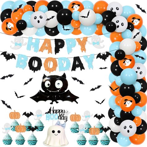 PRICES MAY VARY. Package Includes: The happy boo day party decorations boy include 55 x latex balloons 12 inches, 15 x latex balloons 5 inches, 1 x happy boo day banner, 1 x happy boo day cake topper, 12pcs Halloween cupcake toppers, 1 x ghost foil balloon 37 x 33 inches(Helium Supported), 1 x bat foil balloon 25 x 34 inches(Helium Supported), 12pcs bat Halloween stickers Halloween Themed Birthday Party Decorations: This Halloween birthday decorations are sure to be a hit for your baby Halloween Boo Day Party, Happy Boo Day, Black Balloon Garland, Halloween Birthday Decorations, Day Party Decorations, Halloween Themed Birthday Party, Blue Halloween, Halloween Cupcake Toppers, Baby Birthday Decorations