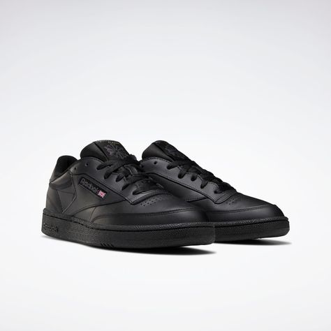 Club C 85 Shoes Black / Charcoal AR0454 Reebok Classic Club C 85, Reebok Classic Club C, Reebok Classic Sneakers, Reebok Club C 85, Cooler Style, Club C 85, Black Reebok, Mens Shoes Black, Reebok Club C