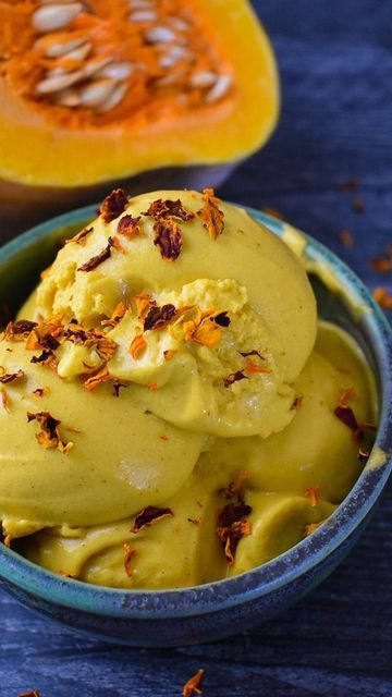 Tara Lanich-LaBrie on Instagram: "Golden Roasted Squash & Dandelion Root Gelato This is a dairy-free super creamy gelato made with roasted pumpkin or squash and topped off with a salted maple pine nut/piñon brittle! It can made with any creamy pumpkin (canned or roasted) or winter squash. You can use an ice cream maker or freeze and mix until it’s the right consistency! I love pumpkins and there are so many amazing squashes—this is a favorite one-it’s called Koginut, and we’ve grown it here Making Pesto, Roasted Dandelion Root, Gelato Recipe, Gelato Ice Cream, Pie Tops, Dandelion Root, Roasted Squash, Ice Cream Sundae, Canned Pumpkin