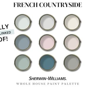 Sherwin Williams Whole House Paint Palette BOLD VINTAGE Paint Color Set Bestselling Paint Colors Color Palette - Etsy French Quarter Color Palette, French Country Palette, Vintage Farmhouse Color Palette, English Country Color Palette, Whole Home Paint Scheme, Color Palette French Country, Shabby Chic Paint Colors, Whole House Paint Palette, Green Paint Colors Bedroom