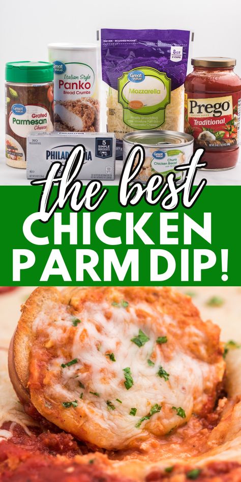 You Have To Try This Chicken Parmesan Dip Chicken Parmesan Dip Recipe, Chicken Parm Dip, Chicken Parmesan Appetizer, Can Chicken Dip, Shredded Chicken Dip Recipes, Canned Chicken Appetizers, Canned Chicken Dip Recipes, Chicken Dip Canned Chicken, Chicken Parmesan Dip