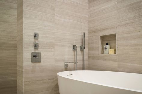 Limestone Tile Bathroom, Bathroom Limestone, Limestone Bathroom, Limestone Bathroom Tiles, Modern Master Bathrooms, Modern Bathroom Remodel, Luxury Tile, Artistic Tile, Limestone Tile