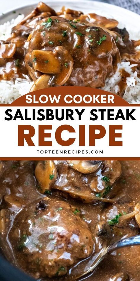 Resep Makanan Beku, Resep Steak, Slow Cooker Salisbury Steak, Steak Sandwiches, Recipe Slow Cooker, Beef Patties, Brown Gravy, Salisbury Steak, Crockpot Beef