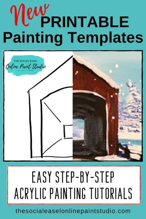 Canvas Templates Painting, Bridge Canvas Painting, Covered Bridge Painting, Printable Art Templates, Social Easel, Sunset Painting Acrylic, Painting Videos Tutorials, Paint Studio, Bridge Painting