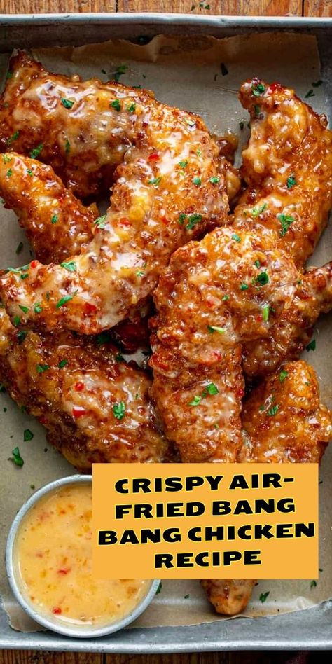 Crispy Air-Fried Bang Bang Chicken Recipe Essen, Bang Bang Chicken Air Fryer Recipes, Healthy Air Fryer Fried Chicken, Garlic Chicken Recipes Air Fryer, Crispy Dinner Recipes, Air Fried Chicken Tenders Healthy, Easy Chicken Airfryer Recipes, Easy Chicken Dinner Recipes Air Fryer, Airfry Chicken Recipe