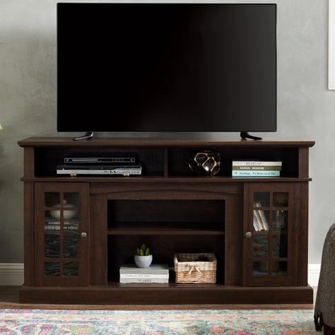 PRICES MAY VARY. 【Farmhouse Style TV stand】: Bring a classic feel to your home with an espresso textured finish, antique metal hardware, and glass doors. The timeless style blends perfectly with all types of decor. Use it as a TV stand, console table or buffet. 【Seamless Cable Organization】: Features 5 cable management cutouts with large channels on the back and open shelves, ensuring easy cable management for your entertainment devices for a neat viewing experience. 【Sufficient Storage Space】: Farmhouse Style Tv Stand, Console For Living Room, Modern Farmhouse Buffet, Farmhouse Buffet Cabinet, Cable Organization, Entertainment Center With Storage, Wood Entertainment Center, Wooden Tv Cabinet, Farmhouse Buffet