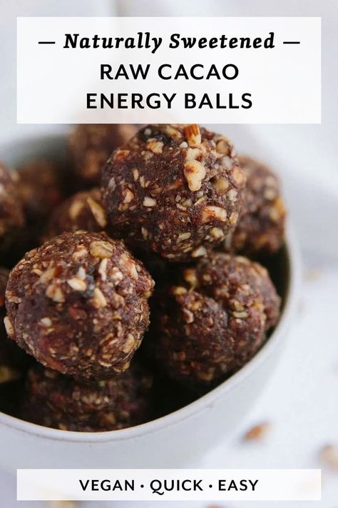 Healthy Energy Balls, Vegan Energy Balls, Energy Balls Recipe, Cacao Recipes, Energy Ball Recipe, Raw Diet, Cacao Beans, Protein Ball, Raw Cacao