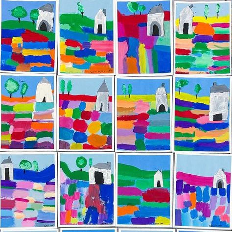 Megan D. Ernst on Instagram: "First Grade’s Anna Blatman inspired Landscapes!! So Gorg!! ❤️ Swipe for skills learned. #elementaryartteacher #elementaryart #artteacher #artteachersofinstagram #artteacherlife #annablatman #annablatmaninspired #firstgradeart" Art For 1st And 2nd Grade, Anna Blatman Art Lesson, Anna Blatman Art, Art For First Grade, First Grade Art Lessons, First Grade Art Projects, Second Grade Art, 1st Grade Art, Landscape Art Lessons