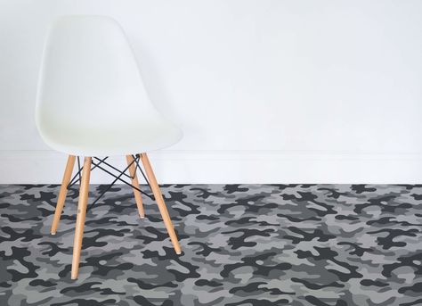 camo-camouflage-pattern-flooring-grey-room Flooring Grey, Pattern Flooring, Camo Wallpaper, Grey Room, Wallpaper Murals, Floor Patterns, Floor Design, Eames Chair, Vinyl Flooring