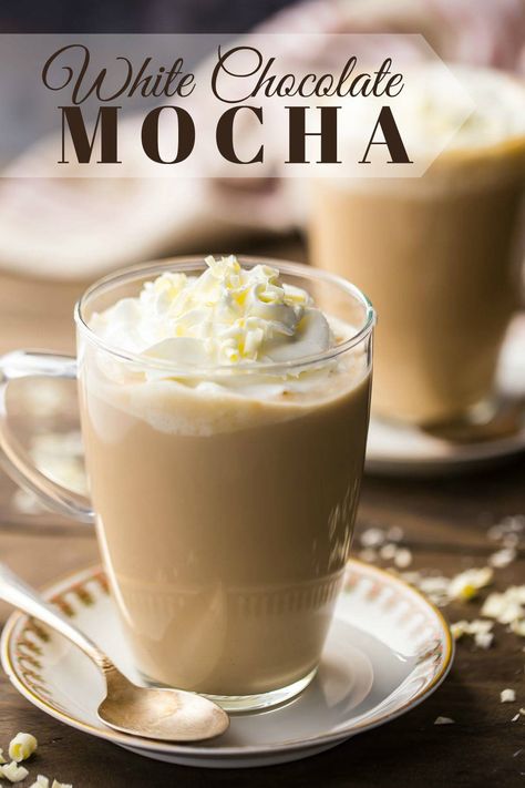 White Chocolate Mocha: such a yummy winter drink! I make this when I want to treat myself. #whitechocolate #mocha #starbucks #recipe #iced #DIY #coffee #frappuccino #keurig #hot #espresso #homemade #latte #howtomake #frappe #desserts #whippedcream #drinks #glutenfree #treats #food #sweets #milk #mornings #baking #christmas #winter #bakingamoment Ninja Coffee Bar Recipes, Iced White Chocolate Mocha, Hot Coffee Drinks, Nespresso Recipes, Espresso Martinis, Espresso Recipes, Mocha Recipe, Pane Dolce, Coffee Treats