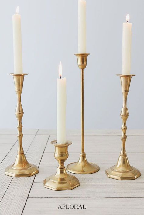 Shop Taper Candle Holder Sticks for your Vintage Wedding Decorations Wedding Table Gold Candlesticks, Wedding Candle Holders, Cheap Wedding Table Centerpieces, Gold Candlesticks, Gold Candlestick Holders, Gold Candle Sticks, Gold Candle, Candles Shop, Gold Candle Holders