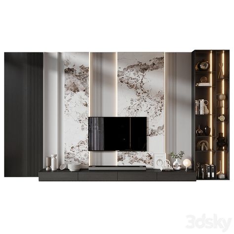 TV shelf 0801 - TV Wall - 3D model Neo Classic Wall Design, Tv Unit Wall Design, Classic Wall Design, Tv Shelf Design, Tv Cabinet Wall Design, Lcd Wall Design, Neo Classic Design, Wall Tv Stand, Luxury Tv Wall