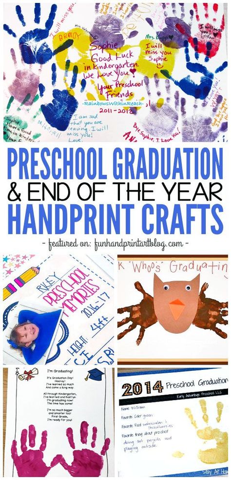 Preschool Graduation & End of the Year Handprint Crafts Preschool Hacks, Preschool Graduation Ideas, Daycare Graduation, Graduation Crafts Preschool, Preschool Graduation Theme, Craft Ideas For Preschoolers, Vpk Graduation, Kindergarden Graduation, Graduation Activities