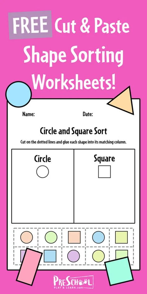 Shapes Sorting Printable, Shape Review Preschool Free Printables, Shape Sorting Worksheet Free Printable, Sorting Shapes Worksheet, Sorting Shapes Preschool Free Printables, Oval Worksheets For Preschool, Shapes Free Printables Preschool, Square Shape Activities Preschool Free Printable, Shape Sorting Printable Free