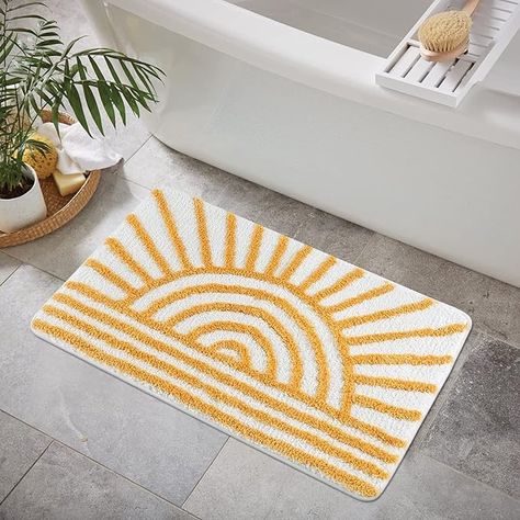 Amazon.com: Uphome Boho Bathroom Rugs Yellow and White Sun Bath Mat Non Slip Water Absorbent Microfiber Bath Rug Modern Minimalism Aesthetic Machine Washable Floor Mats for Bathtub Vanity Shower, 20x31 inch : Home & Kitchen Boho Bathroom Rugs, Minimalism Aesthetic, Sun Bath, Cute Bath Mats, Bathroom Floor Mat, Boho Bathroom, Modern Minimalism, Bath Linens, Shower Rugs