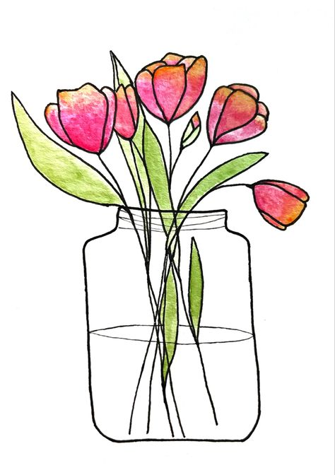 Watercolor tulips #watercolor #beginnerwatercolor #diy Easy Beginner Watercolor, Flower Doodling, Tulips Watercolor, Watercolor Painting Easy, Watercolor Doodles, Beginner Watercolor, Loose Watercolor Flowers, Art Journal Tutorial, Flower Line Drawings