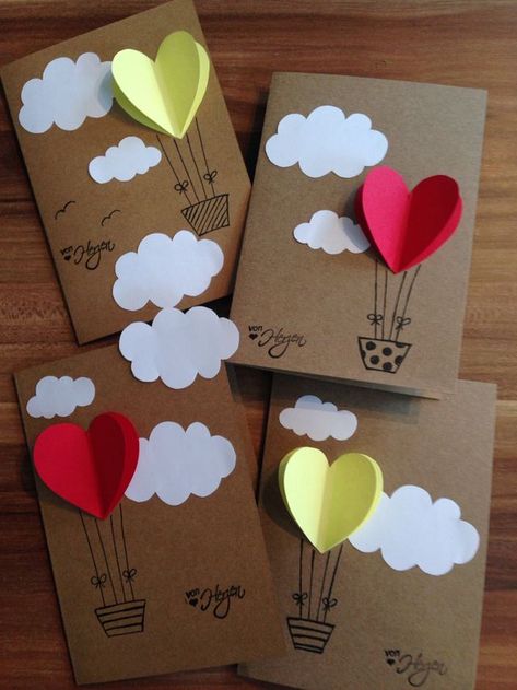 Cardio Recipes, Kartu Valentine, Birthday Card Craft, Aktivitas Montessori, Valentine's Day Cards, Hot Air Balloons, Birthday Cards Diy, Mothers Day Crafts, Easy Paper Crafts