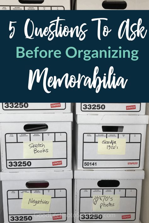 5 Questions to Ask Before Organizing Memorabilia - Good Life Photo Solutions Organizing Memorabilia, Memorabilia Organization, Organization Photos, Memorabilia Storage, Photo Organization Storage, Photo Album Storage, Organize Photos, Digital Photo Organization, Photo Organizing